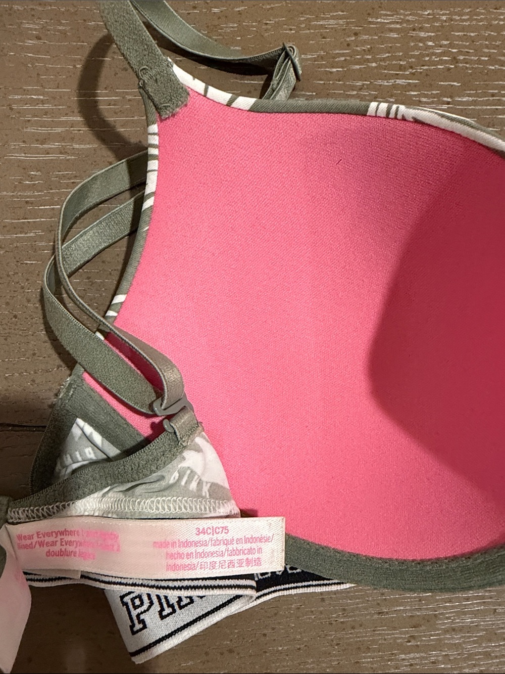 PINK Victoria's Secret Olive Green & White Pineapple Print Bra -34C - Picture 2 of 3